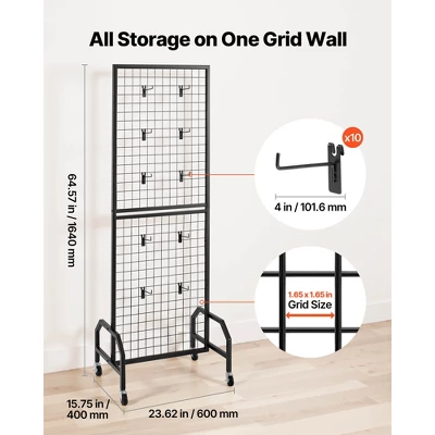 VEVOR Grid Wall Panel, 1.9 X 5.4 Ft Wire Grid Panels Display Rack, Movable Art Display Shelf With Wheels And 10 Hooks, Black 2 VEVOR Grid Wall Panel, 1.9 X 5.4 Ft Wire Grid Panels Display Rack, Movable Art Display Shelf With Wheels And 10 Hooks, Black - Image 2