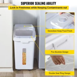 VEVOR Rice Storage Container, 11.4Gallon/50L Capacity Large Dog Food Dispenser Bin, Kitchen Ingredient Grain Cereal Flour Bin, 1 Pack, White -Vevor GUEST 4eb2d59b b6a5 4e1a 9aa6 398b997bacf3