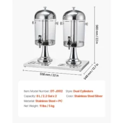 VEVOR Beverage Dispenser, 2.1 Gallon X 2 Drink Dispenser For Parties,Stainless Steel + Plastic Juice Dispensers With Spigot Ice Chamber Tray, Silver -Vevor GUEST 4ee51a41 21b9 4854 9beb 21246fd42f0c