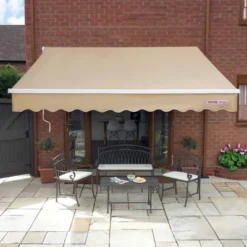VEVOR Manual Retractable Awning, 10 X 8 Ft Outdoor Patio Awning Retractable Sun Shade,Polyester Patio Door Window Awning Sunshade Shelter