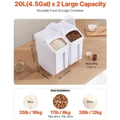 VEVOR Rice Storage Container, 4.5Gallon/20L X2 Capacity Large Dog Food Dispenser Bin, With Wheels, 2 Measuring Cups, Airtight Lid, 2 Pack, White 13 VEVOR Rice Storage Container, 4.5Gallon/20L X2 Capacity Large Dog Food Dispenser Bin, With Wheels, 2 Measuring Cups, Airtight Lid, 2 Pack, White -Vevor GUEST 4f600ed2 3434 49c0 bb38 a1e55d85bd48
