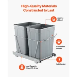 VEVOR Pullout Trash Can For Kitchen Cabinets, 35 QT X2 Double Under Sink Garbage Waste Recycling Bin, Under Mount Waste Container, Gray -Vevor GUEST 4fb512ff 2d0b 43c7 854d 636b00e56cef