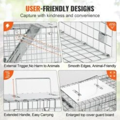 VEVOR Live Animal Cage Trap, 24" X 8" X 8" Humane Cat Trap Galvanized Iron, Folding Animal Trap With Handle For Rabbits, Stray Cats, Squirrels -Vevor GUEST 5052cc7f 364d 4427 a50c c7f87e37662c