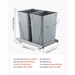 VEVOR Pullout Trash Can For Kitchen Cabinets, 35 QT X2 Double Under Sink Garbage Waste Recycling Bin, Under Mount Waste Container, Gray -Vevor GUEST 5066ae3e 0ed5 47c4 a74a fe5217c92373