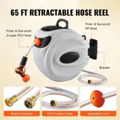VEVOR Retractable Hose Reel, 65 Ft X 5/8 Inch, 180° Swivel Bracket Wall-Mounted, Garden Water Hose Reel With 9-Pattern Nozzle, Automatic Rewind -Vevor GUEST 51187763 307a 4bf2 bde0 cdfc379aefcb