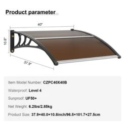VEVOR Window Door Awning Canopy 40" X 40", UPF 50+ Polycarbonate Entry Door Outdoor Window Awning Exterior, Front Door Overhang Awning -Vevor GUEST 51455d86 6952 40d9 b5da c661d7a242a0