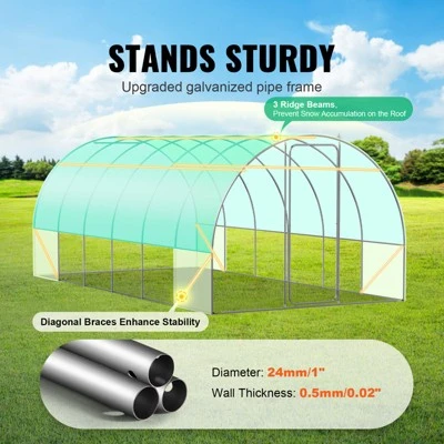 VEVOR Walk-in Tunnel Greenhouse, 19.4x9.7x7.4 Ft Hoop House Greenhouse Tunnel With Galvanized Steel Frame, PE Cover, Swing Door, 12 Roll-up Windows 2 VEVOR Walk-in Tunnel Greenhouse, 19.4x9.7x7.4 Ft Hoop House Greenhouse Tunnel With Galvanized Steel Frame, PE Cover, Swing Door, 12 Roll-up Windows - Image 2