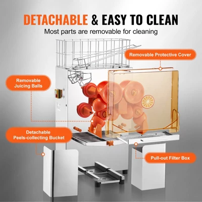 VEVOR Commercial Orange Juicer Machine, 120W Automatic Juice Extractor, Stainless Steel Orange Squeezer For 20 Oranges Per Minute 5 VEVOR Commercial Orange Juicer Machine, 120W Automatic Juice Extractor, Stainless Steel Orange Squeezer For 20 Oranges Per Minute - Image 5