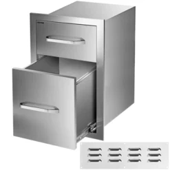 VEVOR Outdoor Kitchen Drawers 13" W X 20.4" H X 20.8" D, Flush Mount Double BBQ Access Drawers With Stainless Steel Handle, Silver -Vevor GUEST 527f5f8c 8e5e 4e16 9450 8b8f030406c5