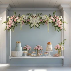 Vevor 9 VEVOR Over The Table Rod Stand With Clamps, 13"-42'' Tall & 28"-98" Length Adjustable, Metal Table Arch Stand, Tabletop Balloon Arch Frame, White