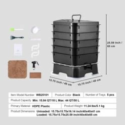 VEVOR 5-Tray Worm Composter, 50 L Worm Compost Bin Outdoor And Indoor, Sustainable Design Worm Farm Kit, For Recycling Food Waste, Worm Castings -Vevor GUEST 533e57f1 37ba 4d4a a37e e029d37e20f2