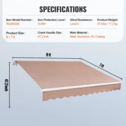 VEVOR Manual Retractable Awning, 8 X 7 Ft Outdoor Patio Awning Retractable Sun Shade, Water-Resistant Polyester Patio Door Window Awning Sunshade -Vevor GUEST 534d7d1d ae68 453d 9282 8a673a82a3a3