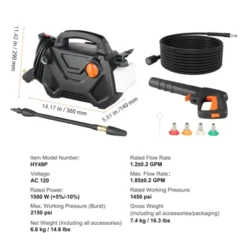 VEVOR Electric Pressure Washer, 2150-PSI 1.85-GPM, Foam Cannon High-Pressure With 5 Different Nozzle, 20ft Hose/35ft Cord Lightweight Washer, Black -Vevor GUEST 538634a9 5275 432d 967f 117d1d66885a