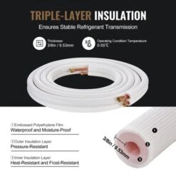 VEVOR 25FT Mini Split Line Set, 1/4" & 1/2" O.D Copper Pipes Tubing And Triple-Layer Insulation, For Mini Split Air Conditioning Refrigerant, White -Vevor GUEST 539a0a5c 953e 4d64 bafb 20ebad0807ce