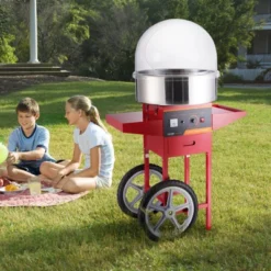 VEVOR Electric Cotton Candy Machine With Cart, 1000W Commercial Candy Floss Maker With Cover, Stainless Steel Bowl, Sugar Scoop And Drawer, Red