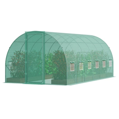 VEVOR Walk-in Tunnel Greenhouse, 19.4x9.7x7.4 Ft Hoop House Greenhouse Tunnel With Galvanized Steel Frame, PE Cover, Swing Door, 12 Roll-up Windows 8 VEVOR Walk-in Tunnel Greenhouse, 19.4x9.7x7.4 Ft Hoop House Greenhouse Tunnel With Galvanized Steel Frame, PE Cover, Swing Door, 12 Roll-up Windows - Image 8