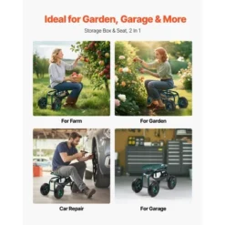 VEVOR Rolling Garden Cart With Swivel Seat, Heavy Duty Garden Seat With Storage Basket & Tool Tray, 300 Lbs Weight Capacity, Green -Vevor GUEST 53f5b994 bc28 4355 a86e 76fdc0f0ca98