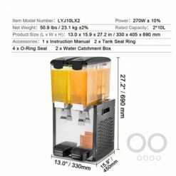 VEVOR Commercial Beverage Dispenser, 2 Tanks 10 L / 10.6 QT Per Tank Juice Dispenser, 270W Stainless Steel Ice Tea Drink Machine -Vevor GUEST 53f7031a e3c4 4da6 8ce3 a07f8a2b8bf1