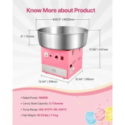 VEVOR Electric Cotton Candy Machine, 1000W Commercial Candy Floss Maker With 20.5 In Stainless Steel Bowl, Sugar Scoop, And Drawer, Pink -Vevor GUEST 54f32c6e 2fbb 44c0 8723 1b76011e6f7d