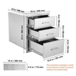 VEVOR 18x23 Inch Outdoor Kitchen Stainless Steel Triple Access BBQ Drawers With Chrome Handle, 18 X23 X 23 Inch,Silver -Vevor GUEST 54ff40be 891c 4de4 8c4d 4b5c62a41fab