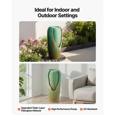 VEVOR Outdoor Water Fountain, 30.71 In Height Fountain And Waterfall, 1-Tier Floor Standing Glazed Jar Style Fountains With Light And Pump, Green 5 VEVOR Outdoor Water Fountain, 30.71 In Height Fountain And Waterfall, 1-Tier Floor Standing Glazed Jar Style Fountains With Light And Pump, Green - Image 5