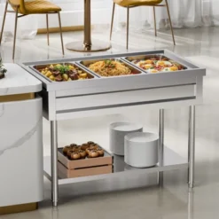 VEVOR 3-Pan Commercial Food Warmer,Electric Steam Table With Independent Temperature Control,450Wx3 Stainless Steel Buffet Catering Food Warmer,Silver