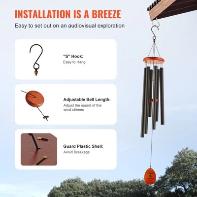 VEVOR Wind Chimes For Outside, 41 In, Deep Tone Wind Chimes With 6 Tubes, Unique Large Memorial Wind Chimes For Anniversary, Black 3 VEVOR Wind Chimes For Outside, 41 In, Deep Tone Wind Chimes With 6 Tubes, Unique Large Memorial Wind Chimes For Anniversary, Black - Image 3