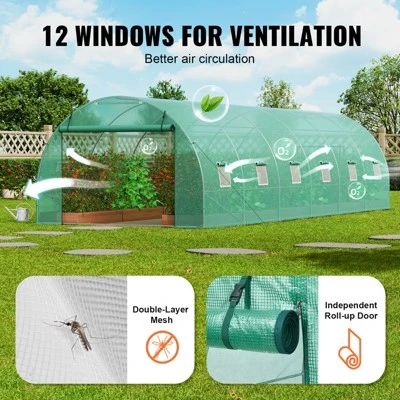 VEVOR Walk-in Tunnel Greenhouse, 29.2x9.7x6.5 Ft Hoop House Greenhouse Tunnel With Galvanized Steel Frame, Green PE Cover, 12 Windows 6 VEVOR Walk-in Tunnel Greenhouse, 29.2x9.7x6.5 Ft Hoop House Greenhouse Tunnel With Galvanized Steel Frame, Green PE Cover, 12 Windows - Image 6