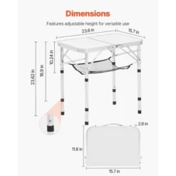 VEVOR Folding Camping Table, Adjustable Height Portable Side Tables, Aluminum MDF Beach Table With Mesh Layer, Carrying Handle, 24x16in, Silver -Vevor GUEST 57e70289 850e 44b2 945a e23cf35796f7