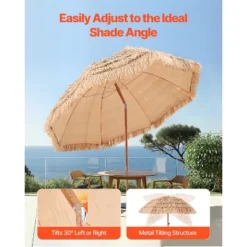 VEVOR Tiki Umbrella, 8 Ft Thatched Patio Umbrella With Tilt, Hawaiian Style Beach Parasol With Durable PP Thatch And 8 Metal Ribs, Oringinal Color 10 VEVOR Tiki Umbrella, 8 Ft Thatched Patio Umbrella With Tilt, Hawaiian Style Beach Parasol With Durable PP Thatch And 8 Metal Ribs, Oringinal Color -Vevor GUEST 58701bb9 244b 41e7 a2a9 9b34b02453ce