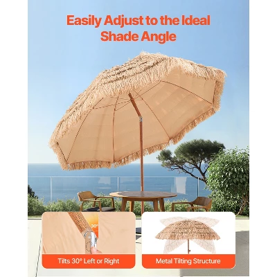 VEVOR Tiki Umbrella, 8 Ft Thatched Patio Umbrella With Tilt, Hawaiian Style Beach Parasol With Durable PP Thatch And 8 Metal Ribs, Oringinal Color 3 VEVOR Tiki Umbrella, 8 Ft Thatched Patio Umbrella With Tilt, Hawaiian Style Beach Parasol With Durable PP Thatch And 8 Metal Ribs, Oringinal Color - Image 3