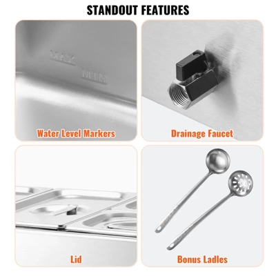 VEVOR 4-Pan Commercial Food Warmer, 16.4QT Electric Steam Table, 1200W Professional Countertop Stainless Steel Buffet Bain Marie 6 VEVOR 4-Pan Commercial Food Warmer, 16.4QT Electric Steam Table, 1200W Professional Countertop Stainless Steel Buffet Bain Marie - Image 6