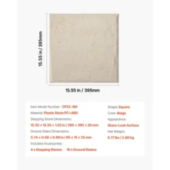 VEVOR Garden Stepping Stones, 4Pcs 15.5 X 15.5 In, Decorative Stepping Stones With Stakes, Weather-Resistant Plastic Pathway Pavers, Beige -Vevor GUEST 591664b7 13f2 4222 add0 a4f3088919ec