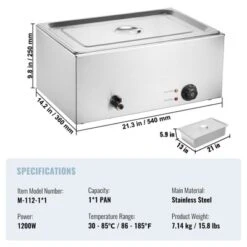 VEVOR Commercial Food Warmer, 1 X 19QT Electric Steam Table, 1200W Professional Countertop Stainless Steel Buffet Bain Marie -Vevor GUEST 59511a11 be6f 43ec aa4c 971ae35cb373