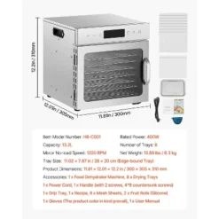 VEVOR Food Dehydrator Machine, 8 Stainless Steel Trays, 400W Electric Food Dryer With Adjustable Temperature & 24-Hour Timer, Freeze Dryer, Silver -Vevor GUEST 5a2f6015 e11b 4925 a7cb 33f80fefd670