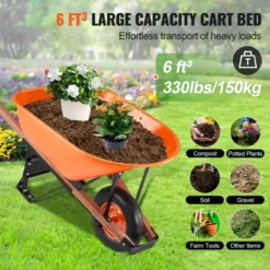 VEVOR Wheelbarrow Cart, 6 Cu. Ft. Load & 330 Lbs Capacity, One Wheel Garden Dump Cart Wheel Barrow With Metal Handle &  16"  Wide Track Wheels -Vevor GUEST 5a58c17d 472a 4ad1 a9b8 d65577d9c5c2