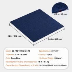 VEVOR Carpet Tiles Peel And Stick, 24” X 24” Squares Self Adhesive Carpet Floor Tile, Soft Padded Carpet Tiles, Easy Install (15Tiles, Dark Blue) -Vevor GUEST 5a7383a2 7db0 4aa9 89ac 63f5fb3eb122