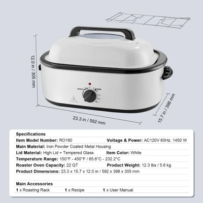 VEVOR Electric Roaster Oven, 22 QT Turkey Roaster Oven With Self-Basting Lid, 1450W Roaster Oven With Defrost & Warm Function, Adjustable Temp 7 VEVOR Electric Roaster Oven, 22 QT Turkey Roaster Oven With Self-Basting Lid, 1450W Roaster Oven With Defrost & Warm Function, Adjustable Temp - Image 7