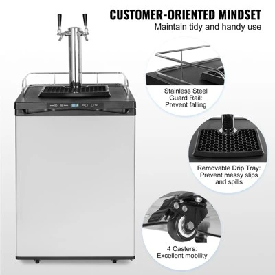 VEVOR Beer Kegerator, Dual Tap Draft Beer Dispenser, Full Size Keg Refrigerator With Shelf, CO2 Tank(No Gas), Drip Tray & Rail, Silver 6 VEVOR Beer Kegerator, Dual Tap Draft Beer Dispenser, Full Size Keg Refrigerator With Shelf, CO2 Tank(No Gas), Drip Tray & Rail, Silver - Image 6