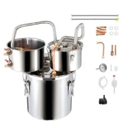 VEVOR Alcohol Still, 3 Gal / 11.4 L Stainless Steel Water Alcohol Distiller With Copper Coil For Fast Cooling, Dual Condenser Distiller Kit, Silver -Vevor GUEST 5be56b5e d9fd 40b4 98b3 e000b48333d2