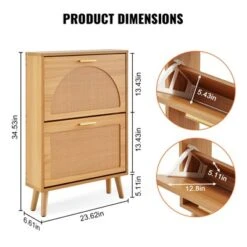VEVOR Shoe Cabinet With 2 Flip Drawers, Shoe Storage Cabinet For Entryway, Free Standing Shoe Storage Organizer With Rattan Doors, Brown -Vevor GUEST 5c4fbc53 fe1d 45fb a4c9 64fa1118d4cd