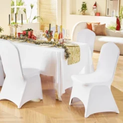 VEVOR Stretch Spandex Folding Chair Covers, Universal Fitted Arched Front Cover, Removable Washable Protective Slipcovers, 50PCS White