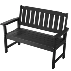 VEVOR Outdoor Bench, 50.5 Inch, 800 Lbs Weight Capacity For 2-3 Persons, Weatherproof Plastic Frame With Backrest And Wide Armrests, Black -Vevor GUEST 5cb677db cd8d 4a21 978d b12c182bf25b