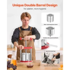 VEVOR 0.44 Gal/1.65L Fruit Wine Press, 2 Stainless Steel Barrels, Manual Juice Maker, Cider Apple Grape Tincture Honey Olive Oil Making Press, Red -Vevor GUEST 5cf40216 0474 4166 8b14 712cd87f1bb6