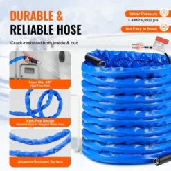 VEVOR 100ft Heated Water Hose For RV, Heated Drinking Water Hose With Corrugated Cover Antifreeze To -45°F, Automatic Self-regulating, 5/8" I.D. Blue -Vevor GUEST 5e26b5cb 76f3 412b 8bd7 4d1aff9b0b77