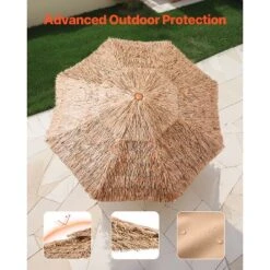 VEVOR Tiki Umbrella, 9 Ft Thatched Patio Umbrella With Tilt, 2-Tier Hawaiian Style Beach Parasol With PP Thatch And 8 Metal Ribs, Original Color -Vevor GUEST 5e9a37c5 ca16 4dbb ad2c e524da50abcc