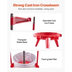 VEVOR 2.38 Gal/9L Fruit Wine Press, Stainless Steel Basket With Cross-beam And Triangular Structure, Manual Juice Maker, Red -Vevor GUEST 5edd6ed0 8536 4175 93c9 64c7dcfacf48