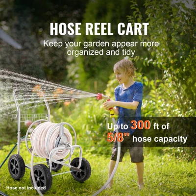 VEVOR Hose Reel Cart, Hold Up To 300 Ft Of 5/8’’ Hose, Garden Water Hose Carts Mobile Tools With 4 Wheels, Heavy Duty Powder-coated Steel 2 VEVOR Hose Reel Cart, Hold Up To 300 Ft Of 5/8’’ Hose, Garden Water Hose Carts Mobile Tools With 4 Wheels, Heavy Duty Powder-coated Steel - Image 2