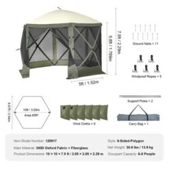 VEVOR Pop Up Gazebo Tent, Pop-Up Screen Tent 6 Sided Canopy Sun Shelter, 10x10FT Quick Set Screen Tent With Mosquito Netting, Army Green -Vevor GUEST 5f0c26dd a8cf 42a7 877e 9b84bf395771