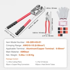 VEVOR Battery Cable Lug Crimping Tool, 10-1/0AWG With Cable Cutter And 48PCS Copper Ring Terminals, 6 Wire Sizes Crimping Die -Vevor GUEST 5fb4ffc4 c09a 422f b911 9b7598938f68